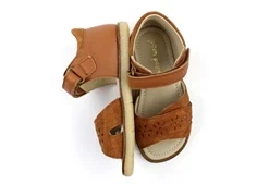 Pom Pom sandal camel med velcro